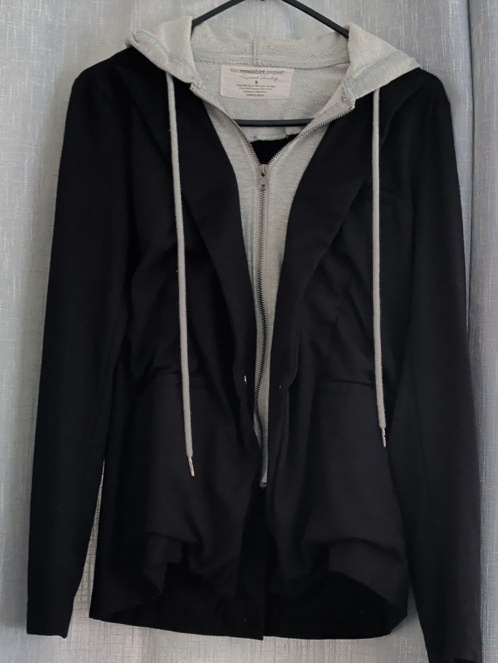 Sweatshirt Project French Laundry Black Blazer-Style Hoodie Jacket w/ Gray Hood